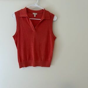 Garnet Hill Sleeveless Linen Polo Knit Top in Coral